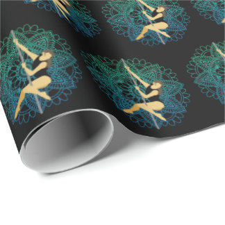 Pole Sport Dance Fitness Mandala Flower Green Blue Wrapping Paper