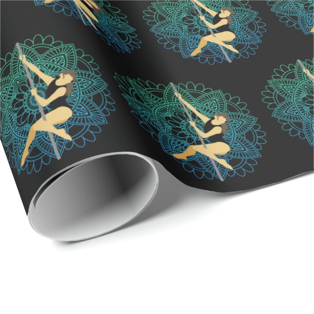 Pole Sport Dance Fitness Mandala Flower Green Blue Wrapping Paper (Roll Corner)