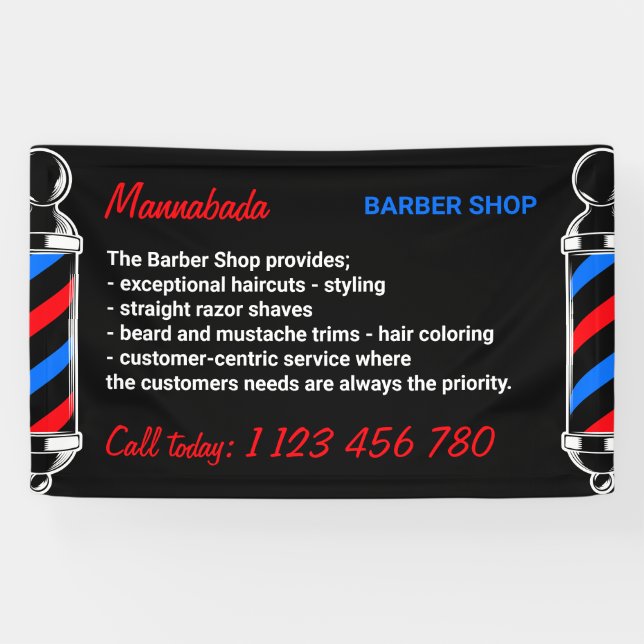 Pole Supply Service Black Red Navy Barber Shop Banner (Horizontal)