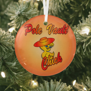 Pole Vault Chick #5 Glass Tree Decoration