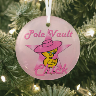 Pole Vault Chick #8 Glass Tree Decoration
