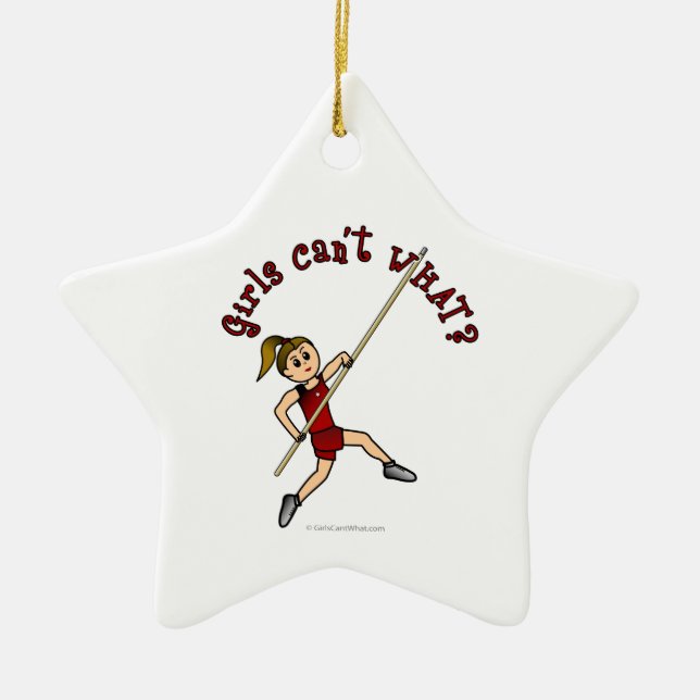 Pole Vault - Red (Light) Ceramic Tree Decoration (Front)