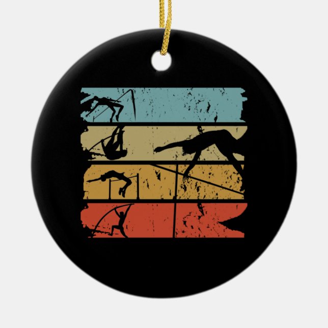 Pole Vaulting Retro Ceramic Tree Decoration (Front)