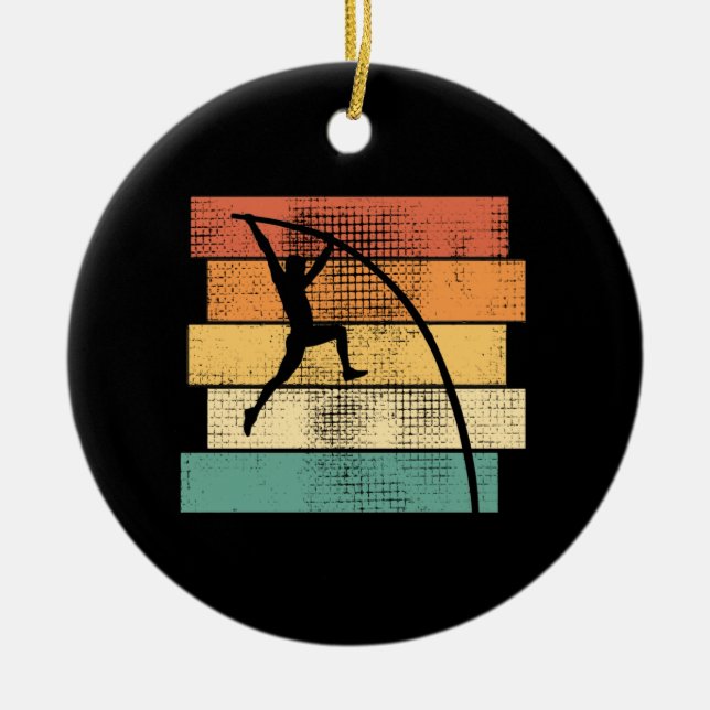 Pole Vaulting Retro Ceramic Tree Decoration (Front)