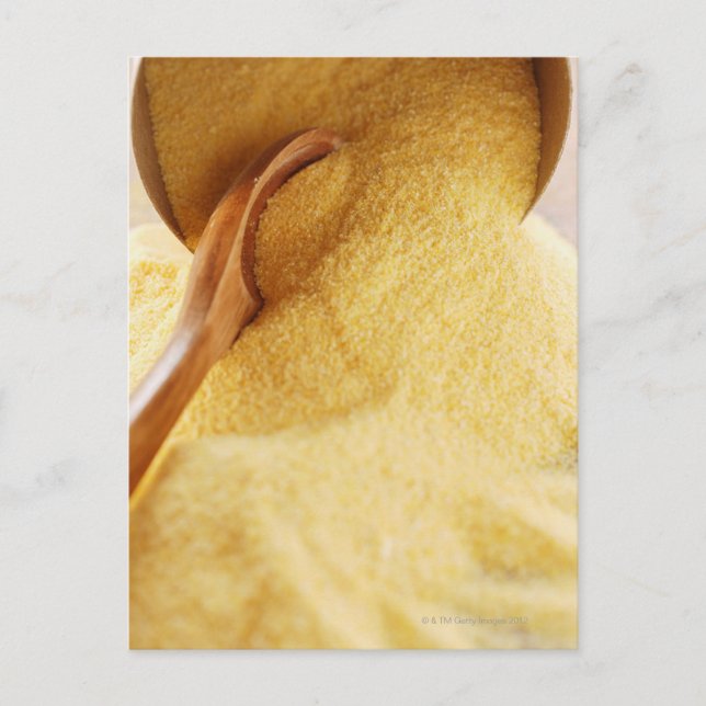 Polenta with wooden spoon and bowl postcard (Front)