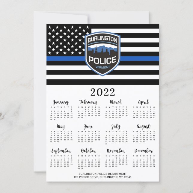Police 2022 Thin Blue Line Logo 12 Month Calendar Holiday Card (Front)