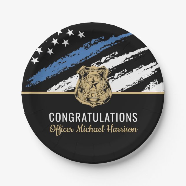 Police Academy Flag Congratulations Graduation Paper Plate (Front)