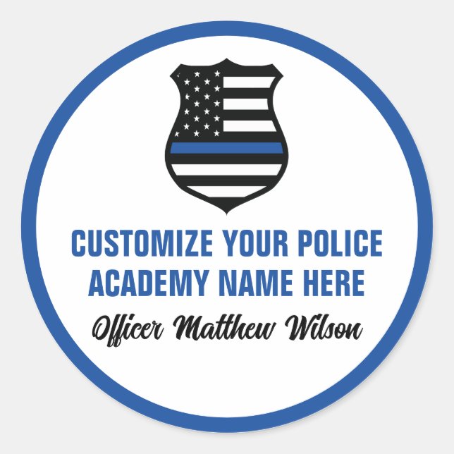 Police Academy Graduate Personalised Graduation Classic Round Sticker (Front)