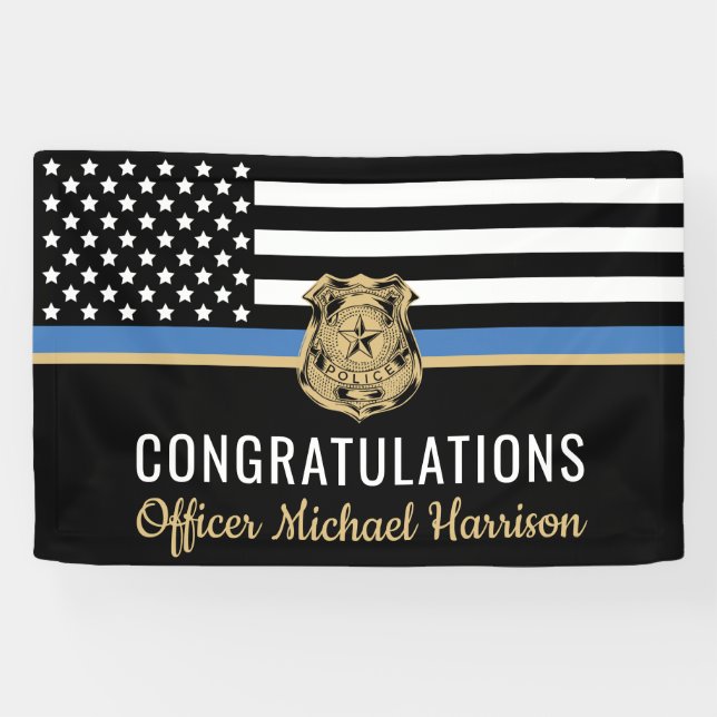 Police Academy Graduation Blue Line Congratulation Banner (Horizontal)