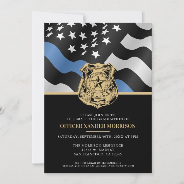Police Academy Graduation Law Enforcement Flag Invitation (Front)