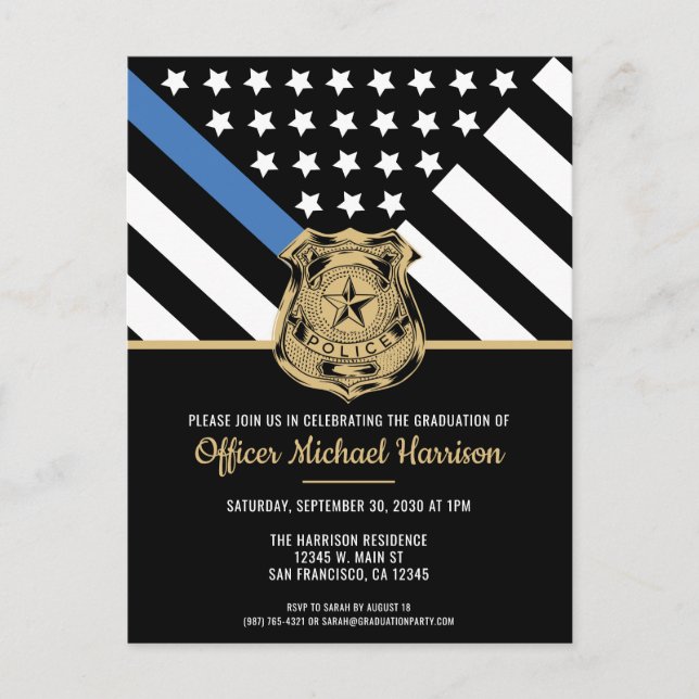 Police Academy Graduation Law Enforcement Officer Invitation Postcard (Front)