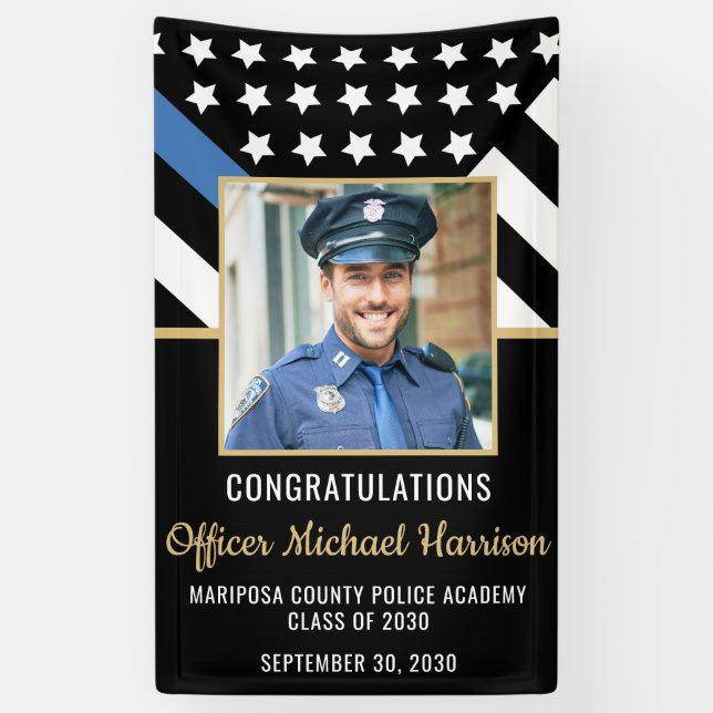 Police Academy Graduation Party Blue Line Photo Banner (Vertical)