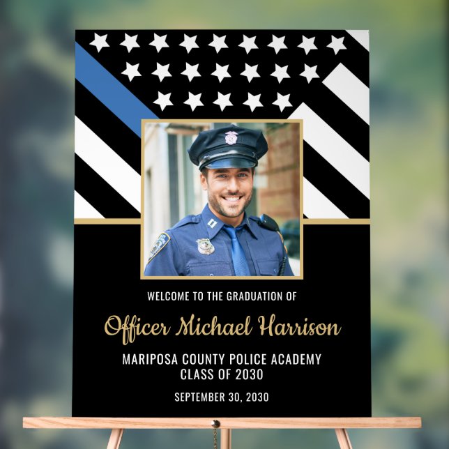 Police Academy Graduation Party Flag Photo Acrylic Sign (Neutral)