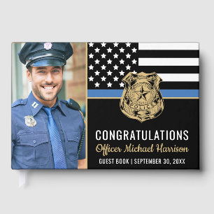 Police Academy Graduation Party Photo Blue Line  Guest Book