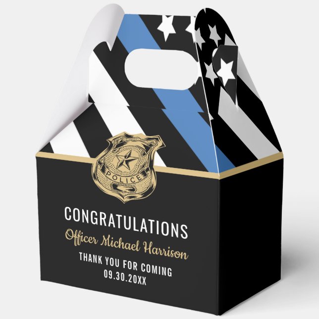 Police Academy Graduation Thin Blue Line Flag Favour Box (Front)