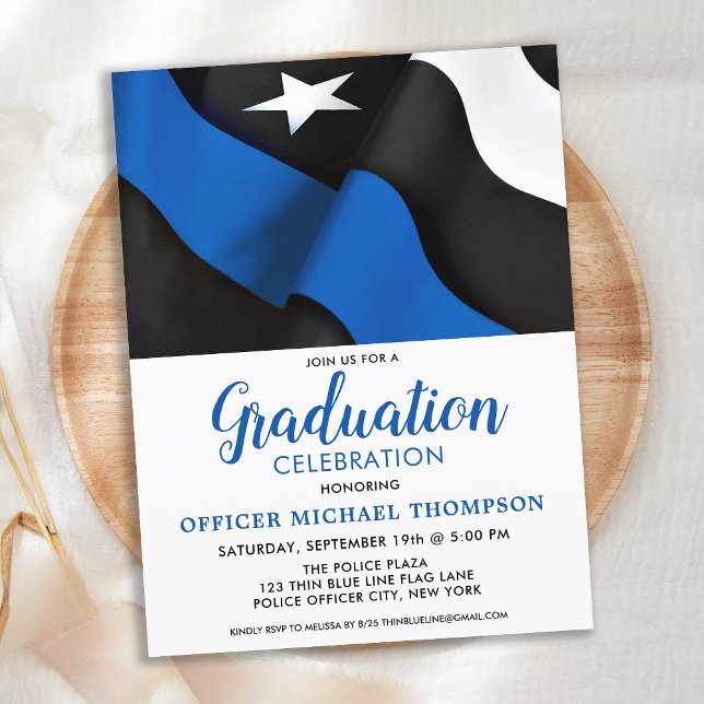  Police Academy Graduation Thin Blue Line Flag Invitation Postcard (Creator Uploaded)
