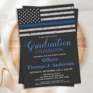 Police Academy Graduation Thin Blue Line Officer  Invitation