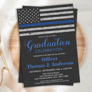  Police Academy Graduation Thin Blue Line Officer  Invitation