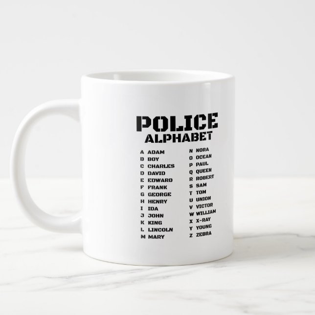 Police Alphabet From Adam to Zebra Large Coffee Mug (Left)