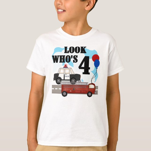 Police and Fire 4th Birthday T-Shirt (Front)
