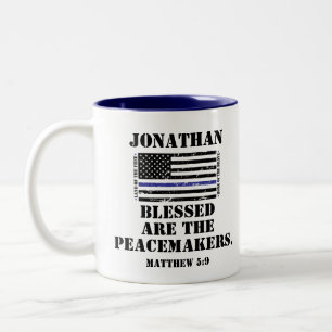 Police Appreciation Support Blue Line Scripture Two-Tone Coffee Mug