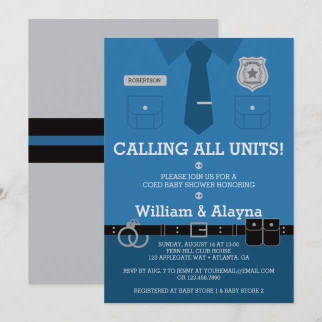 Police Baby Shower Invitation (Front/Back)