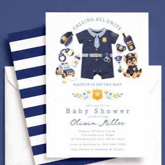 Police Baby Shower Invitation Blue Stripe