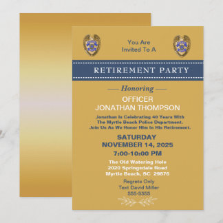 Police Badge Blue Line Gold Retirement Invitation