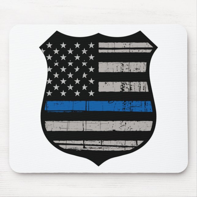 Police Badge Blue Line Mouse Mat (Front)