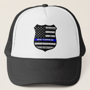 Police Badge Blue Line Retired Trucker Hat