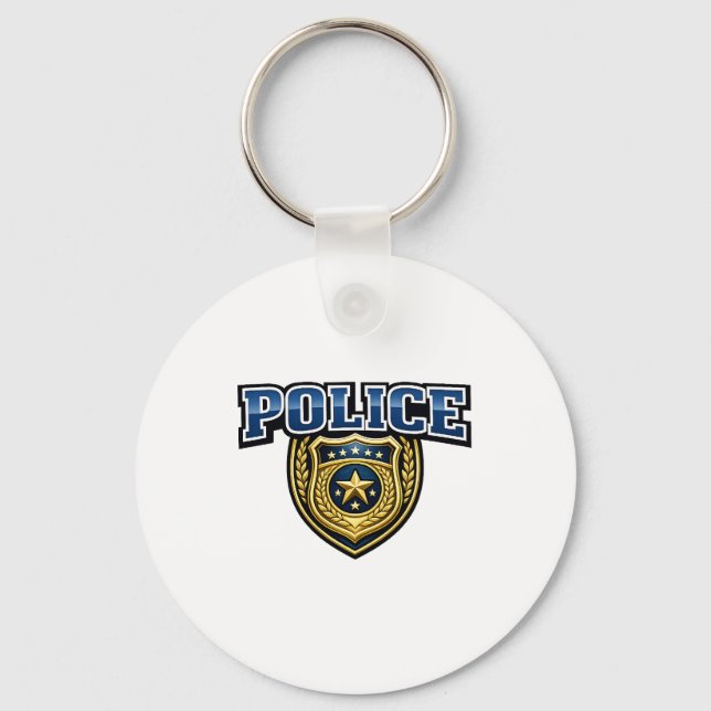 Police Badge Bold Text Design Key Ring (Front)