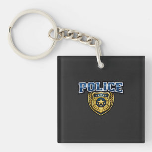 Police Badge Bold Text Design Key Ring