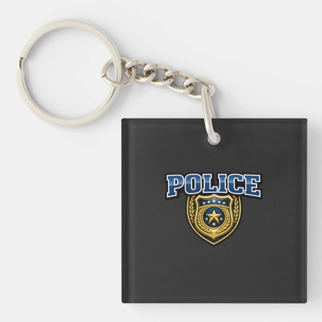 Police Badge Bold Text Design Key Ring (Front)