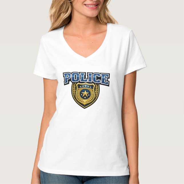 Police Badge Bold Text Design T-Shirt (Front)