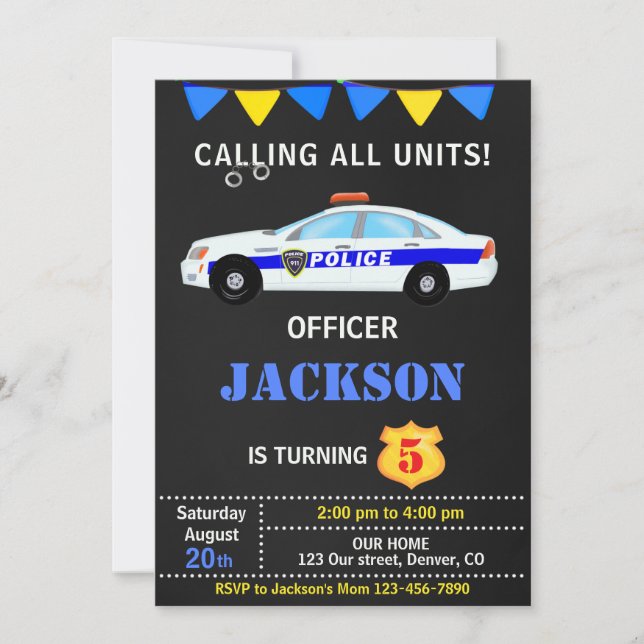 Police birthday invitation Boy officer bday party (Front)