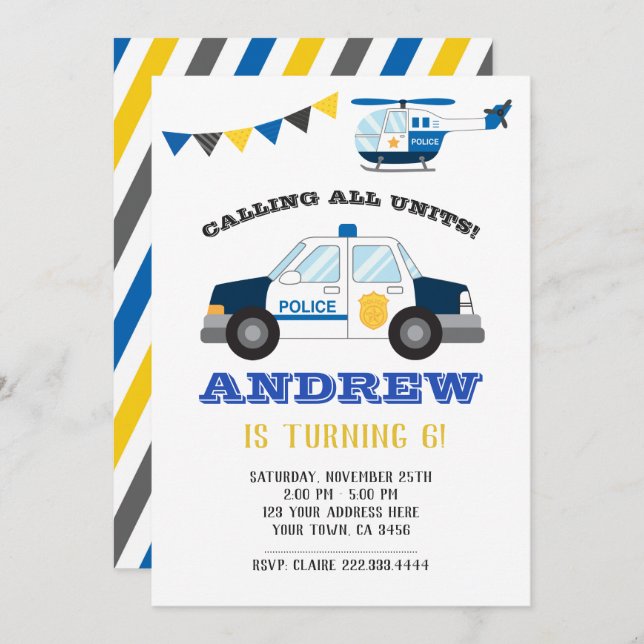 Police Birthday Invitation Chalkboard (Front/Back)