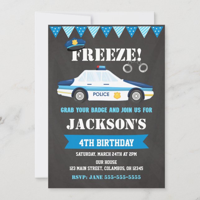 Police Birthday Invitation Police Invites (Front)