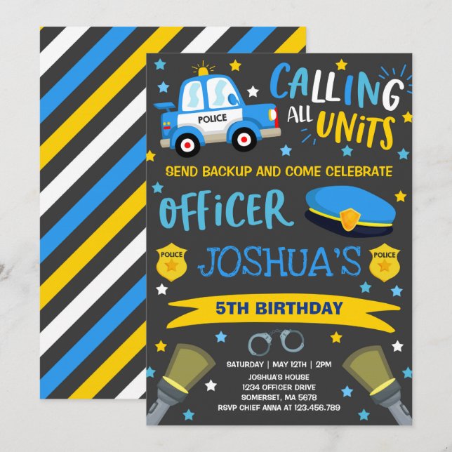 Police Birthday Invitation Police Officer Party (Front/Back)