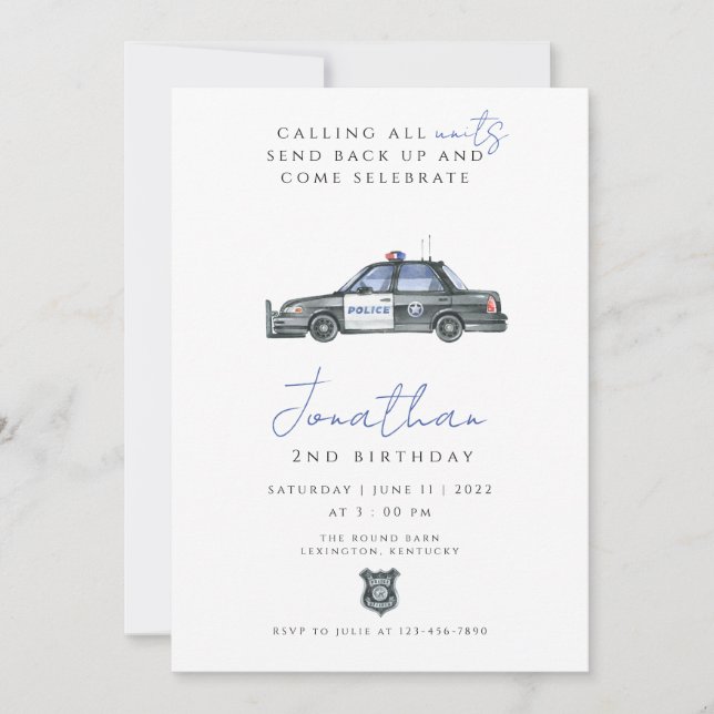 Police Birthday Officer Policeman cop car Invitation (Front)