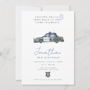 Police Birthday Officer Policeman cop car Invitation