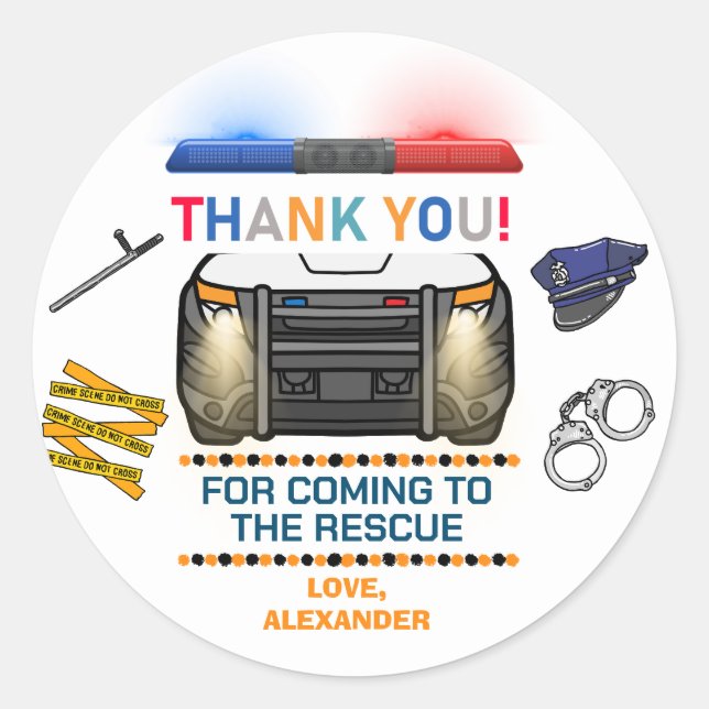 Police Birthday Party Favour Classic Round Sticker (Front)