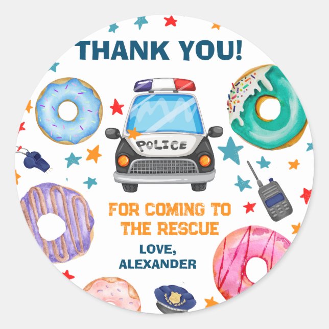 Police Birthday Party Favour Classic Round Sticker (Front)