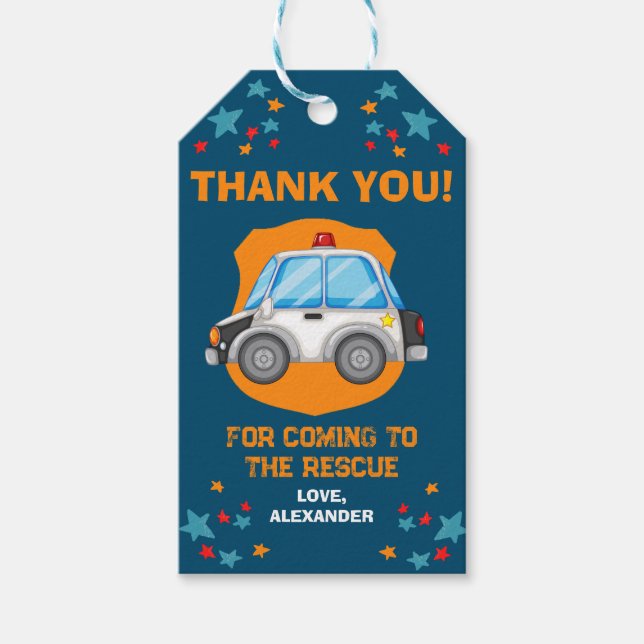 Police Birthday Party Favour Gift Tags (Front)