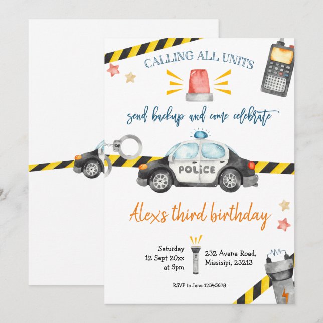Police Birthday Party Invitation (Front/Back)