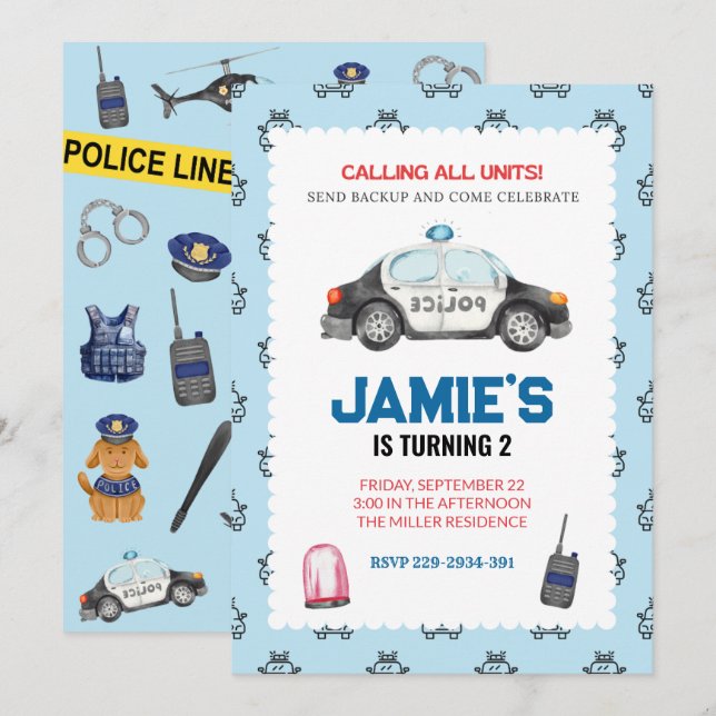 Police Birthday Party Invitation (Front/Back)