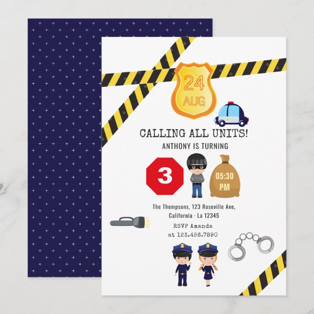 Police Birthday Party Invitation (Front/Back)