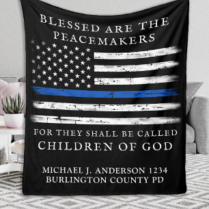 Police Blessed Are The Peacemakers Thin Blue Line Fleece Blanket