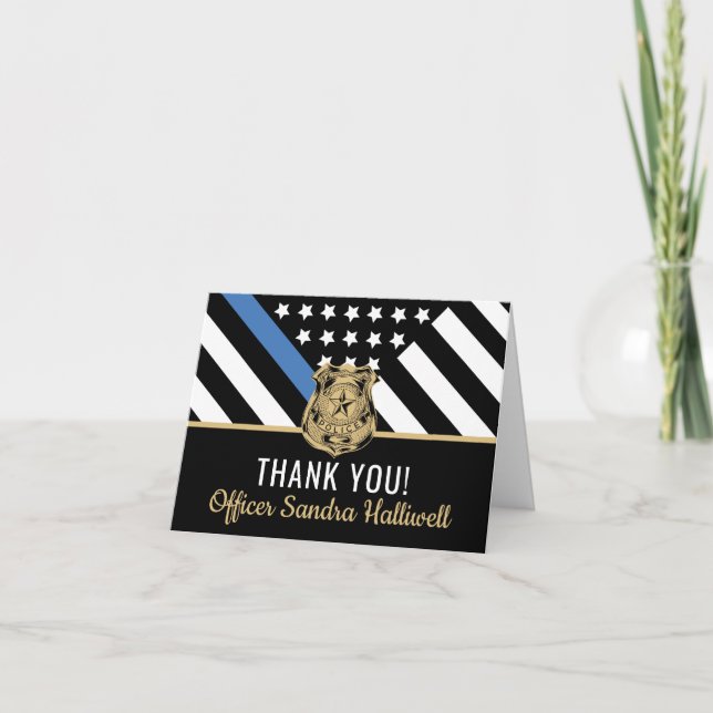 Police Blue Line American Flag First Responder Thank You Card (Front)