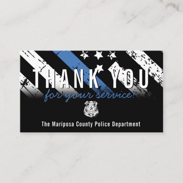 Police Blue Line American Flag Thank You Business Card (Front)
