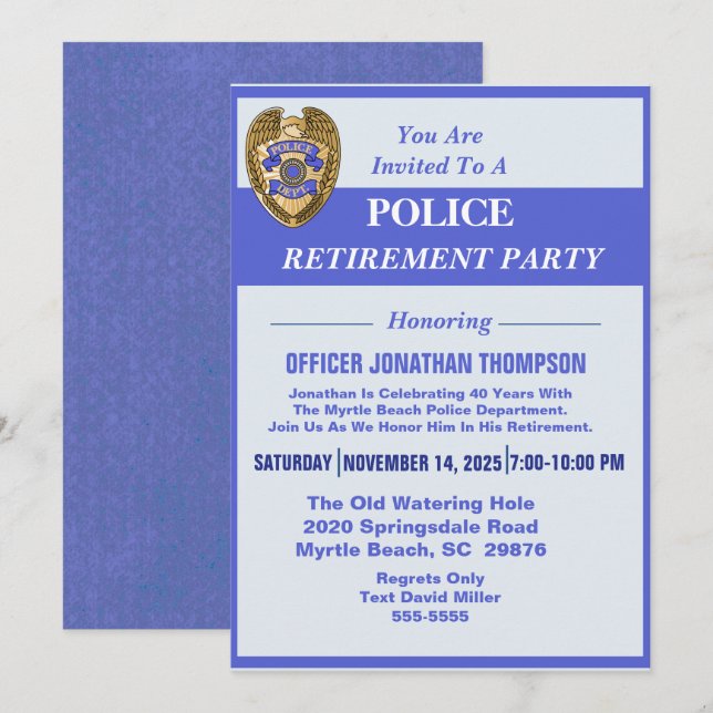 Police  Blue Line and Badge Retirement Invitation (Front/Back)